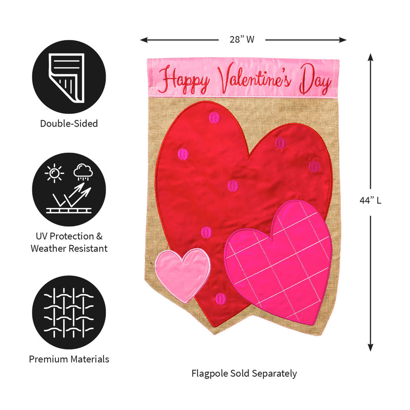 Evergreen Valentines Hearts House Flag