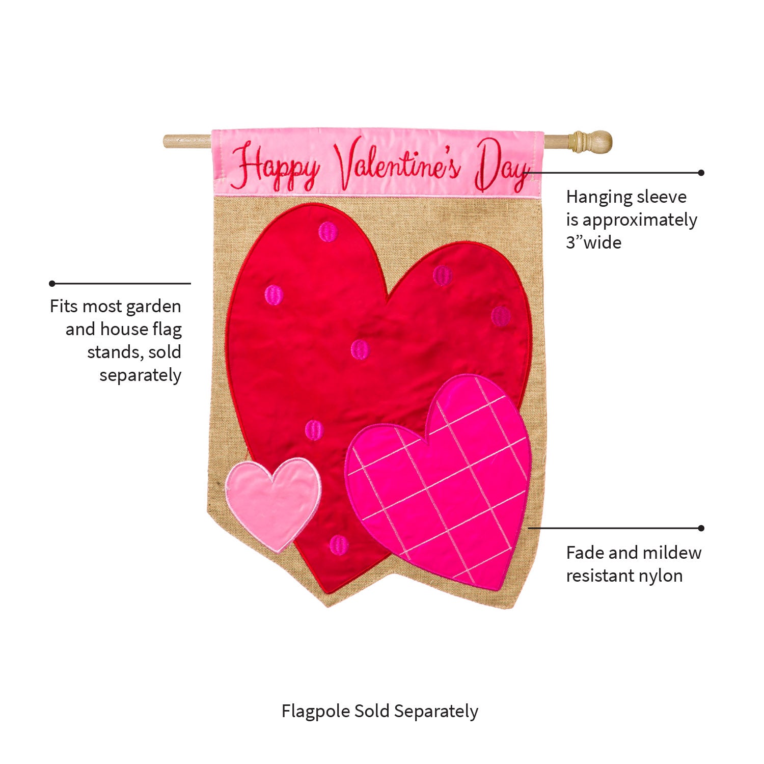 Evergreen Valentines Hearts House Flag