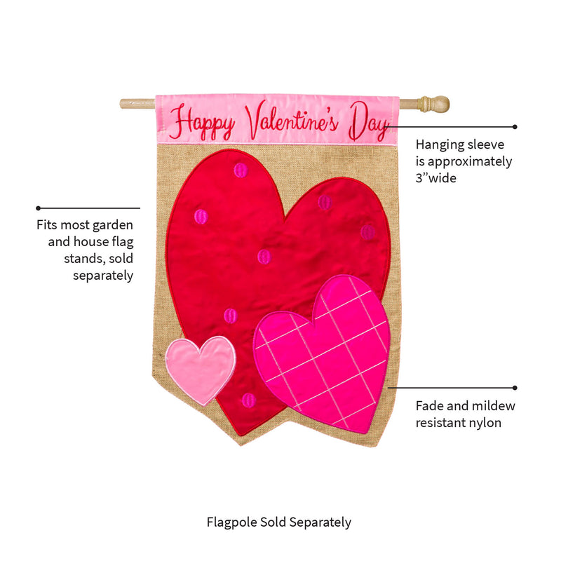 Evergreen Valentines Hearts House Flag