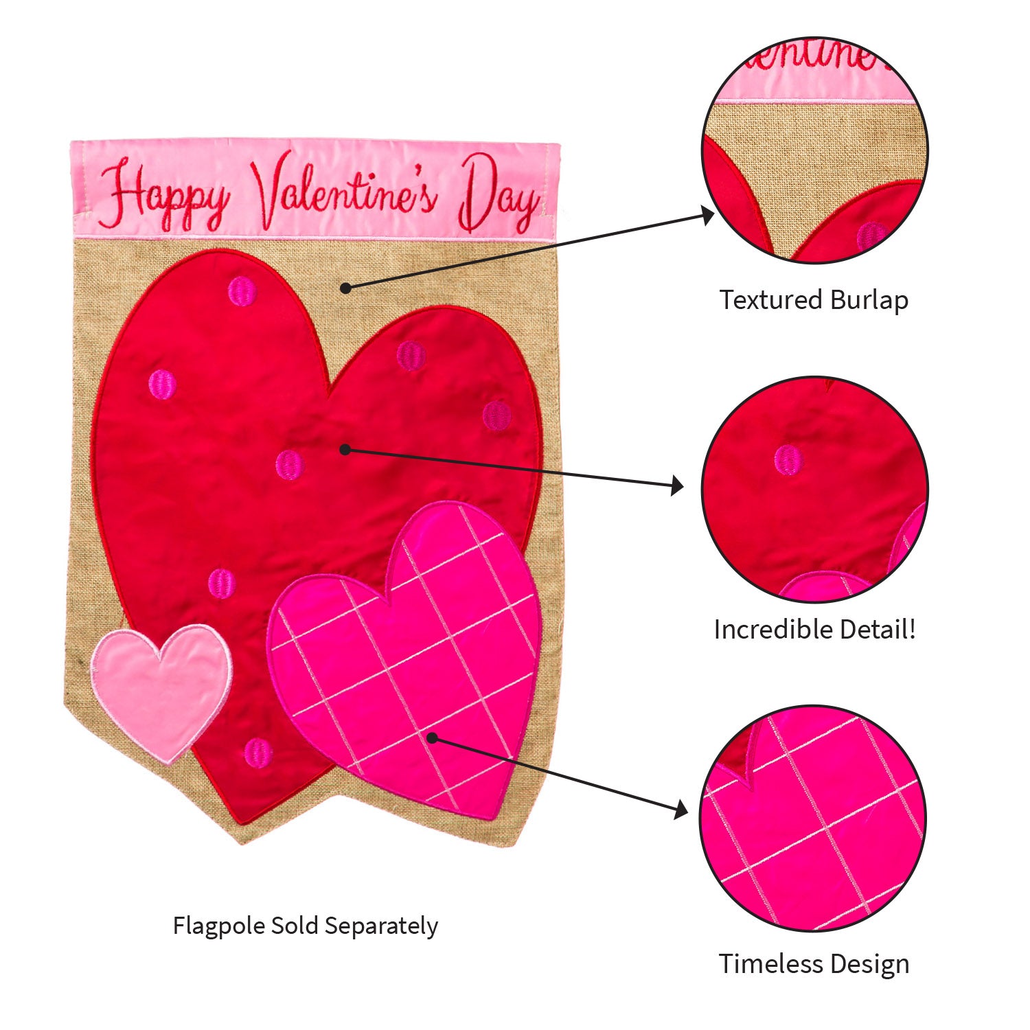 Evergreen Valentines Hearts House Flag