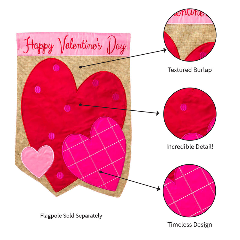 Evergreen Valentines Hearts House Flag