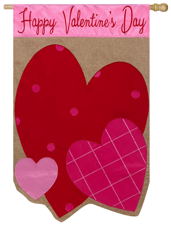 Evergreen Valentines Hearts House Flag