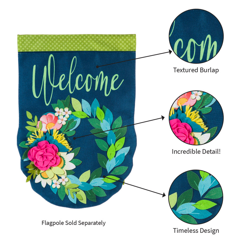 Evergreen Flower Garden Burlap Flag