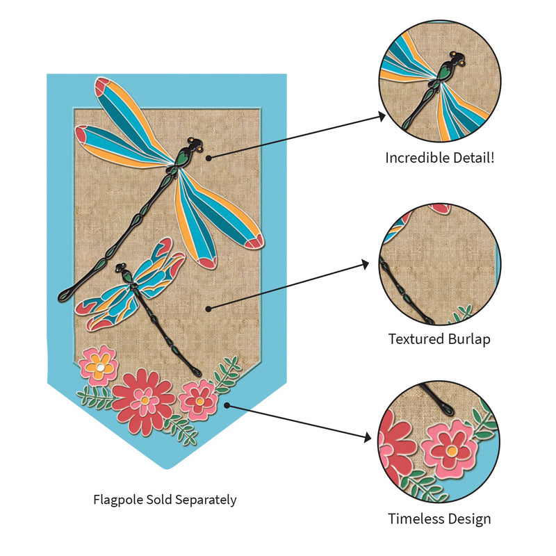 Evergreen Dragonflies Garden Burlap Flag