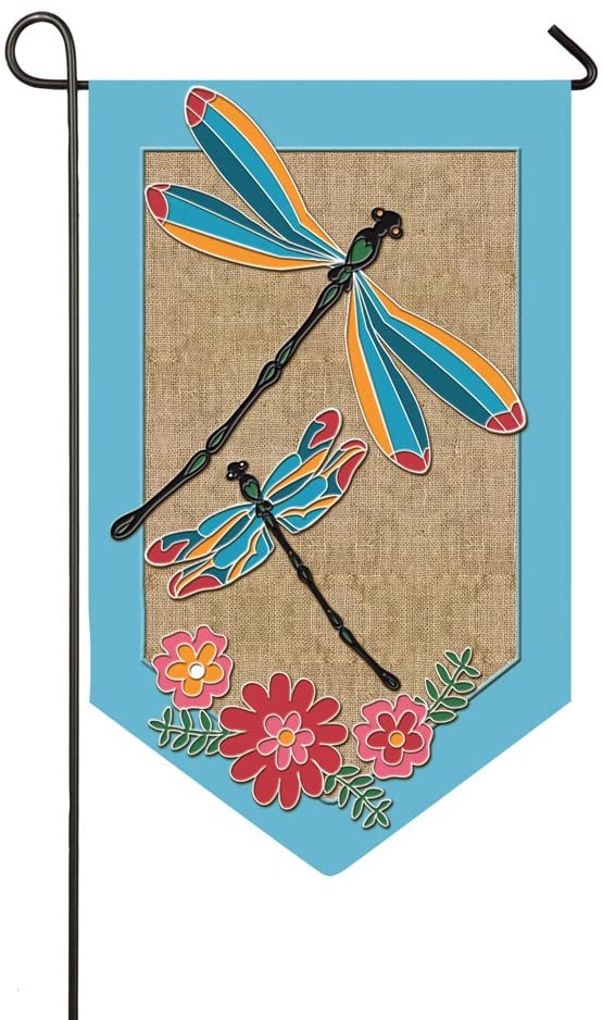 Evergreen Dragonflies Garden Burlap Flag