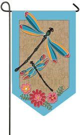 Evergreen Dragonflies Garden Burlap Flag