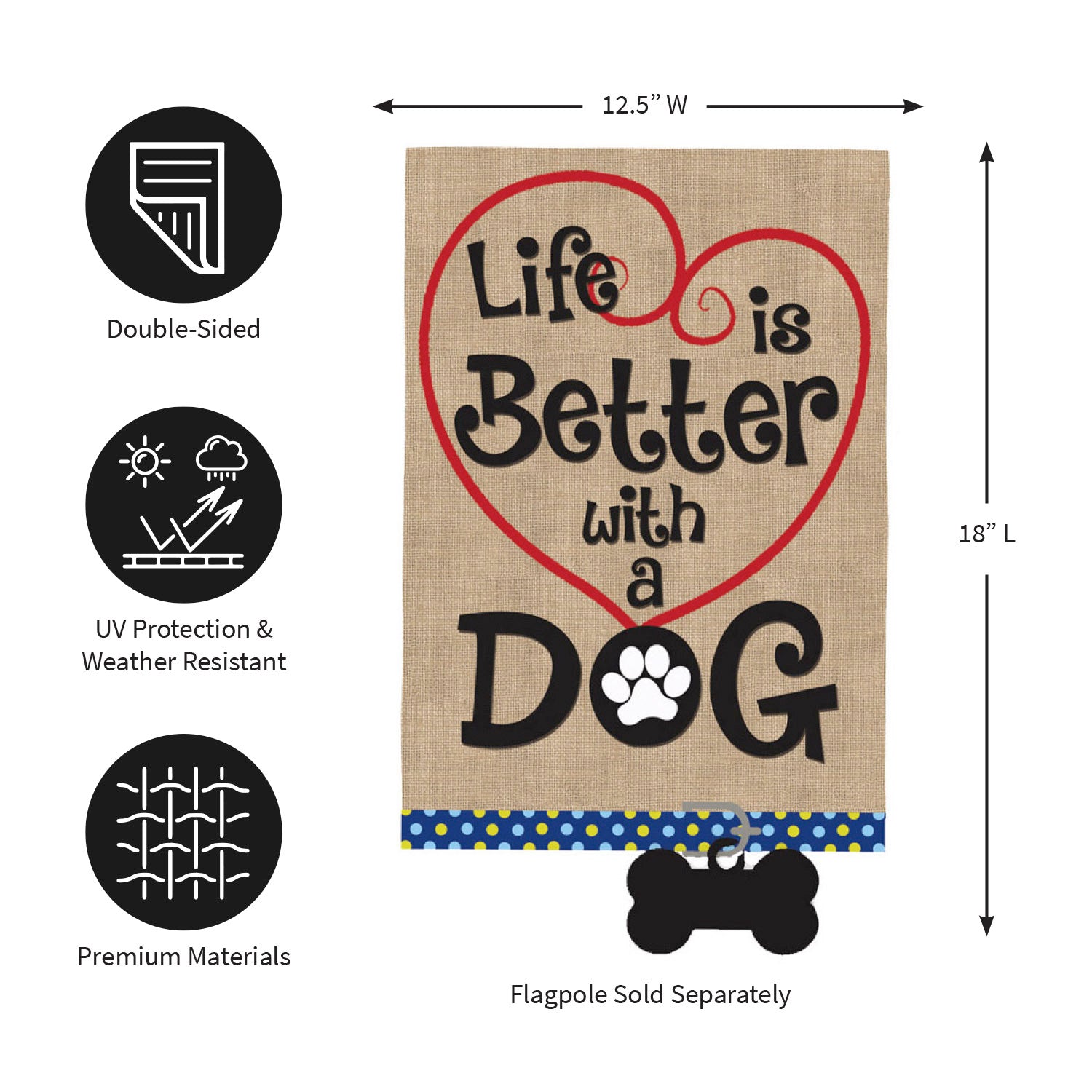 Evergreen "Life is Better with a Dog" Garden Burlap Flag