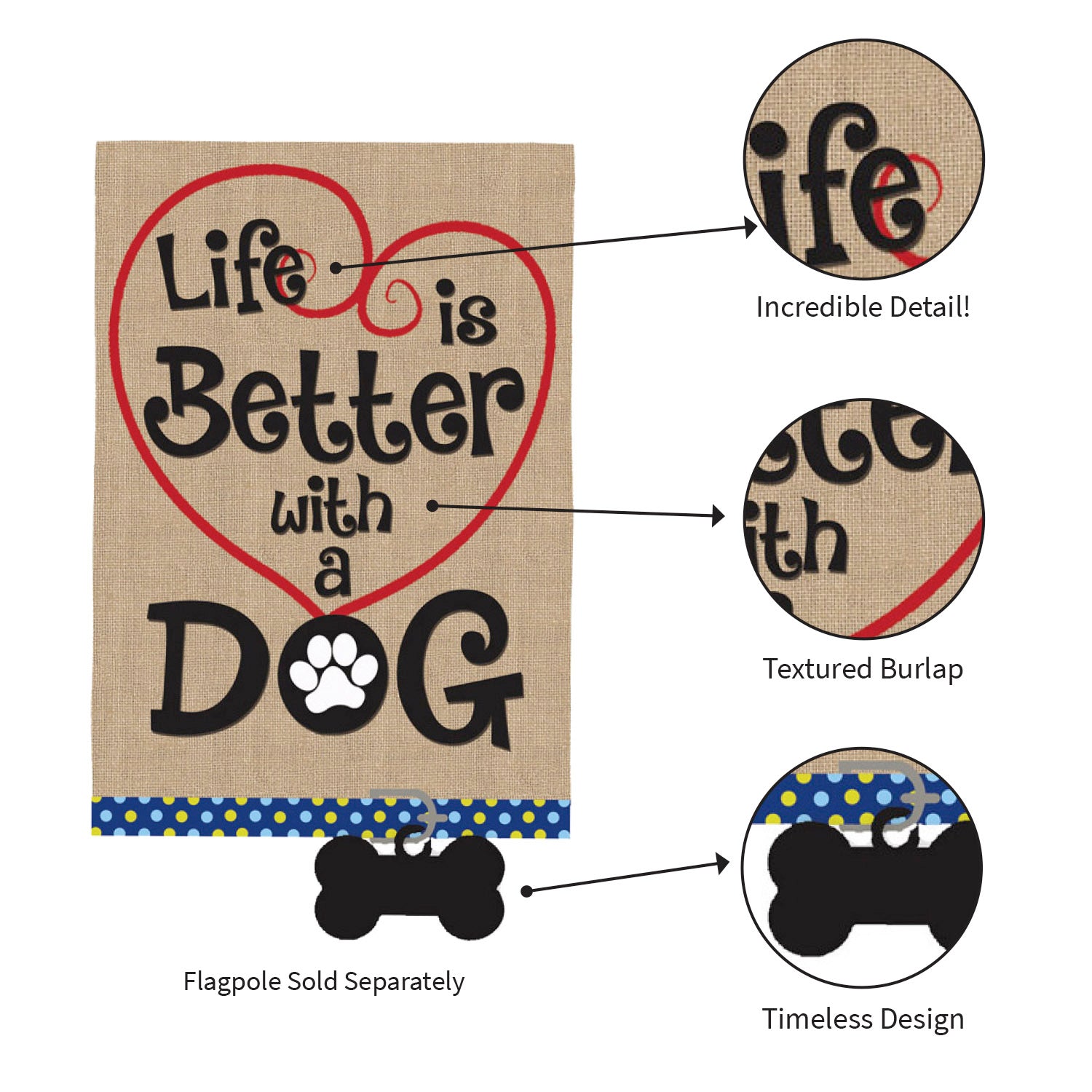 Evergreen "Life is Better with a Dog" Garden Burlap Flag