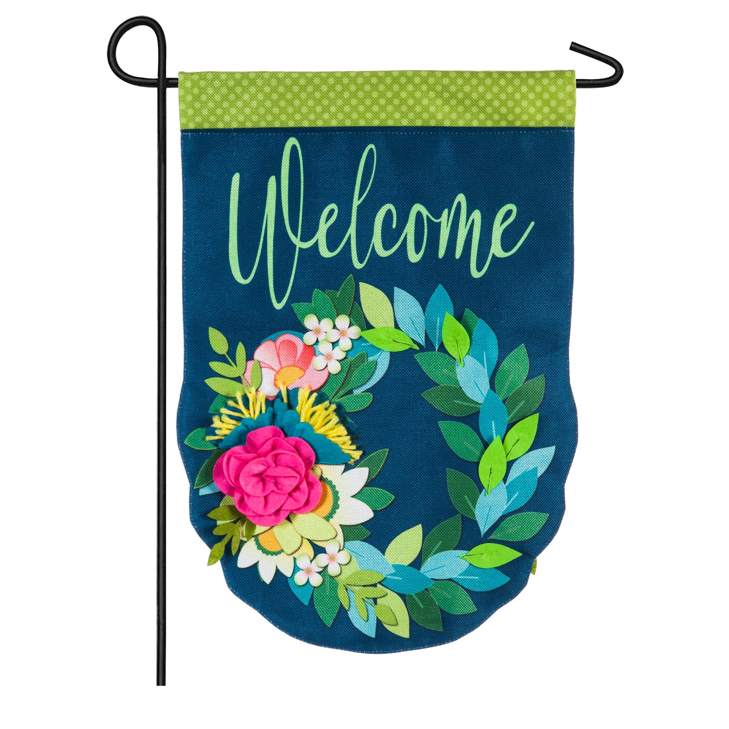 Evergreen Flower Wreath Garden Flag
