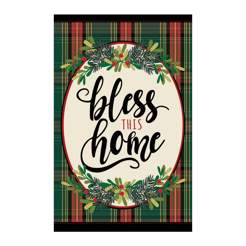 Evergreen "Bless This Home" Plaid Garden Linen Flag