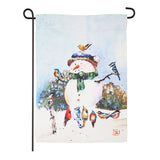 Evergreen Snowman and Songbirds Garden Suede Flag