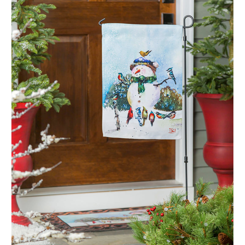 Evergreen Snowman and Songbirds Garden Suede Flag