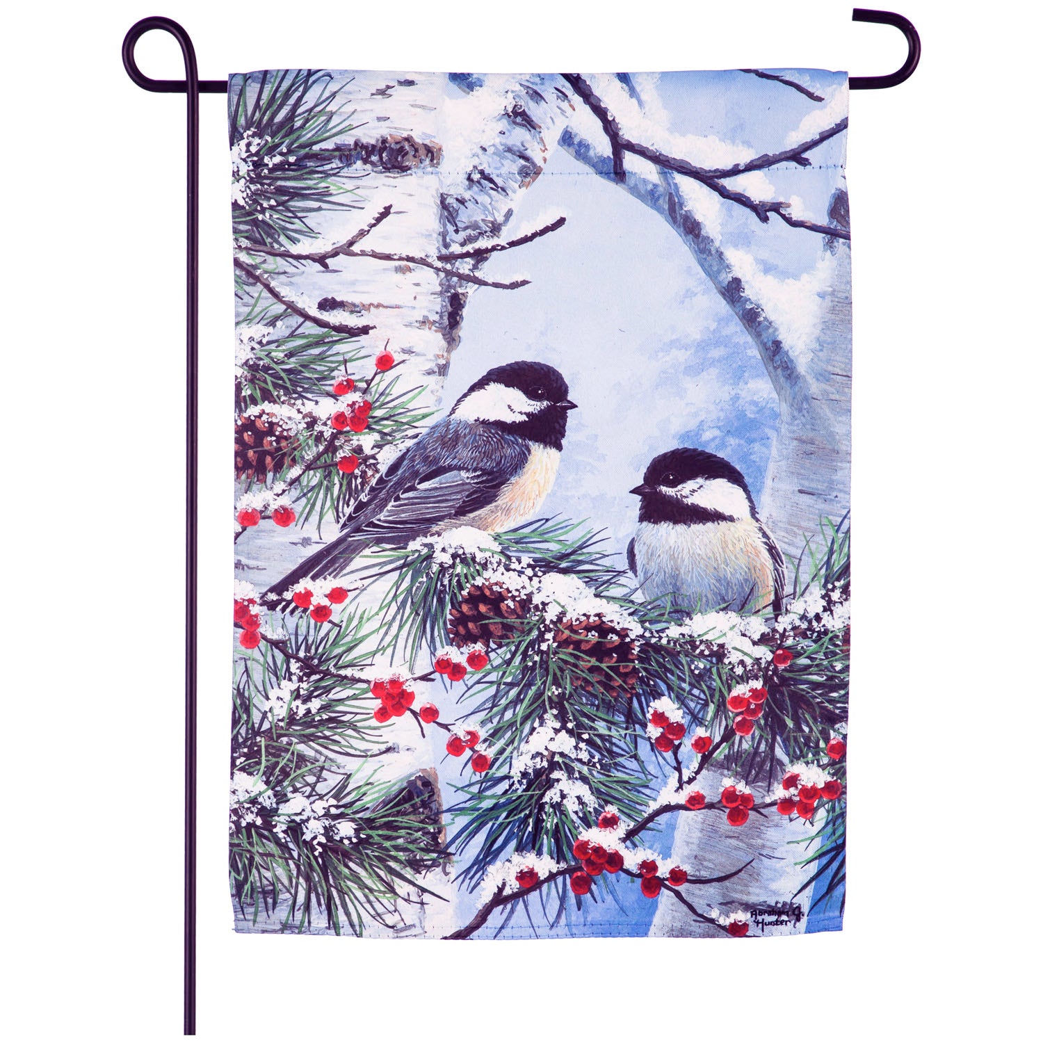 Evergreen Winter Chickadee Friends Garden Suede Flag