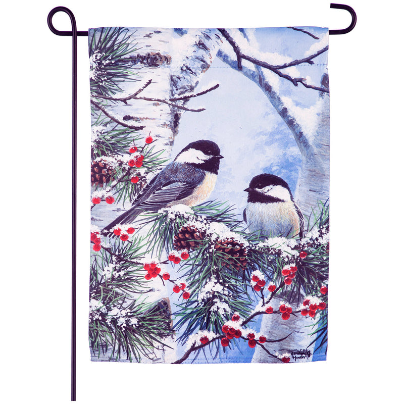Evergreen Winter Chickadee Friends Garden Suede Flag