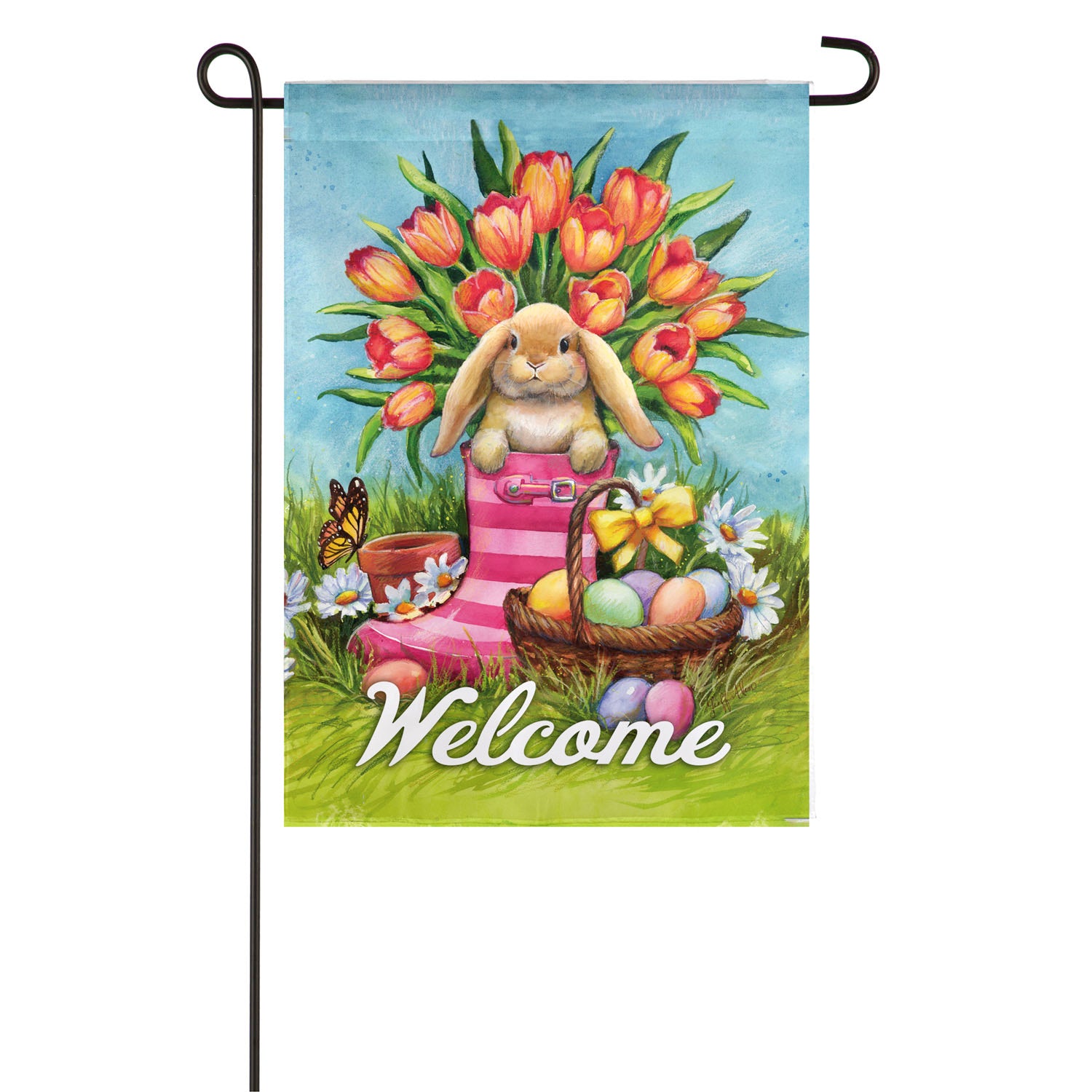 Evergreen Bunny Boots Suede Garden Flag