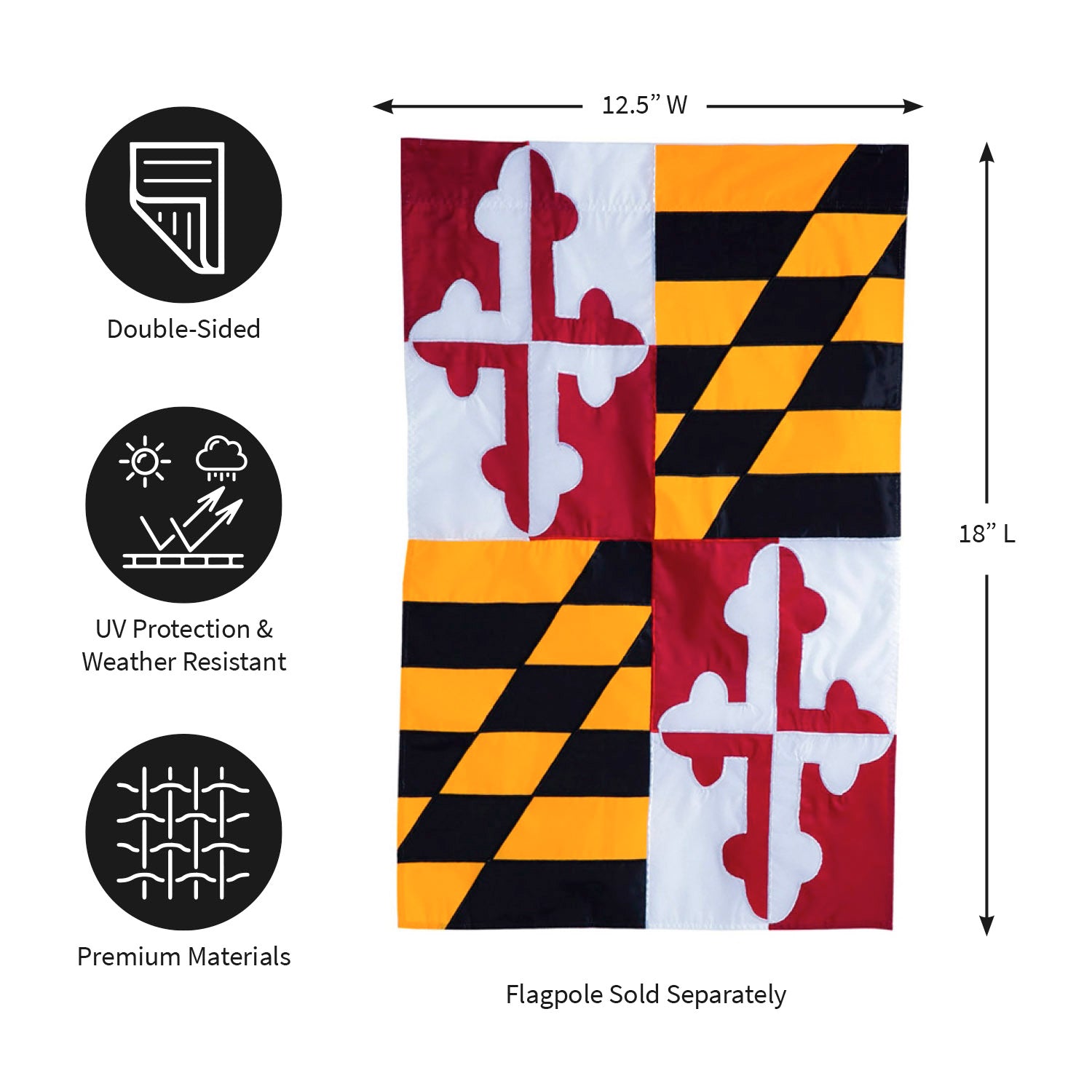 Evergreen Maryland State Flag Garden Applique Flag