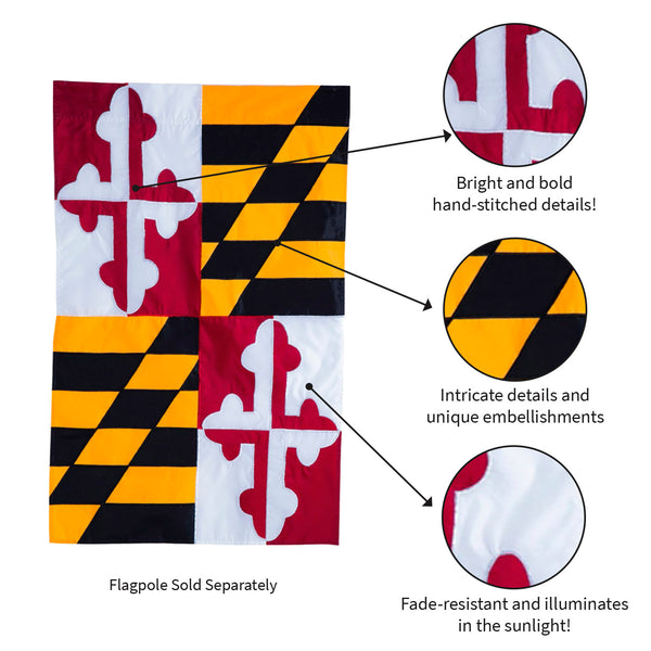 Evergreen Maryland State Flag Garden Applique Flag