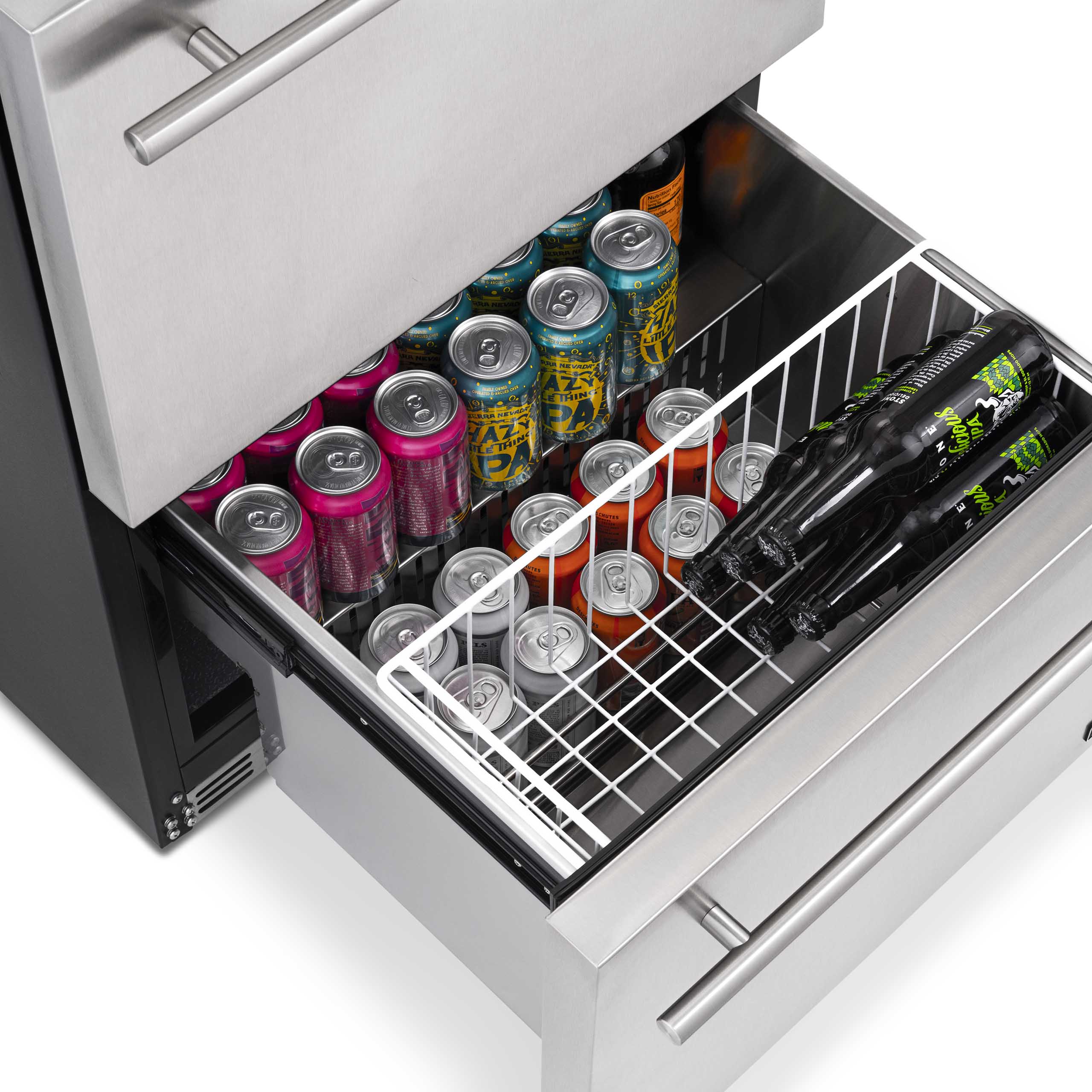 NewAir 24” Built-in 20 Bottle and 80 Can Dual Drawer Outdoor Wine and Beverage Fridge