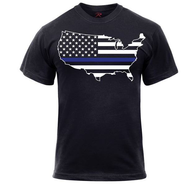 Rothco Mens Thin Blue Line America Map Short Sleeve T-Shirt