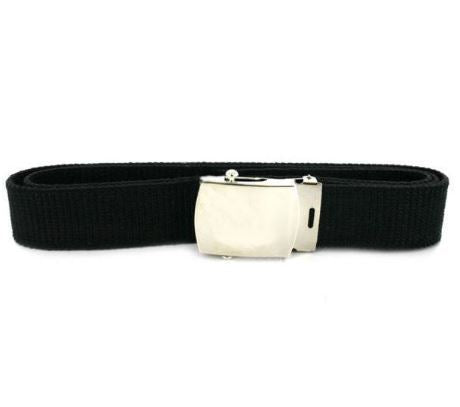 Vanguard Navy Belt and Buckle: Black Cotton Silver Mirror Buckle and Tip