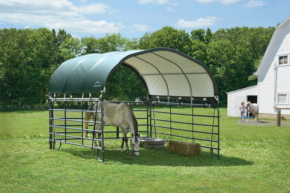 ShelterLogic Corral Shelter Livestock Shade 12 x 12 ft.- Green Cover 1 3/8" 7.5 oz. (Corral Panels Not Included)