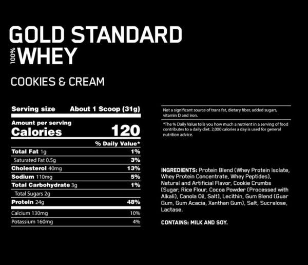 Optimum Nutrition Gold Standard 100% Whey Protein Powder - Cookies & Cream - 2 lb.