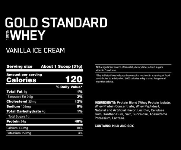 Optimum Nutrition Gold Standard 100% Whey Protein Powder - Vanilla Ice Cream - 1 lb.