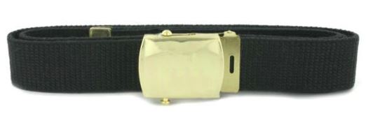 Vanguard Navy Belt and Buckle: Black Cotton with Brass Buckle and Tip - Male