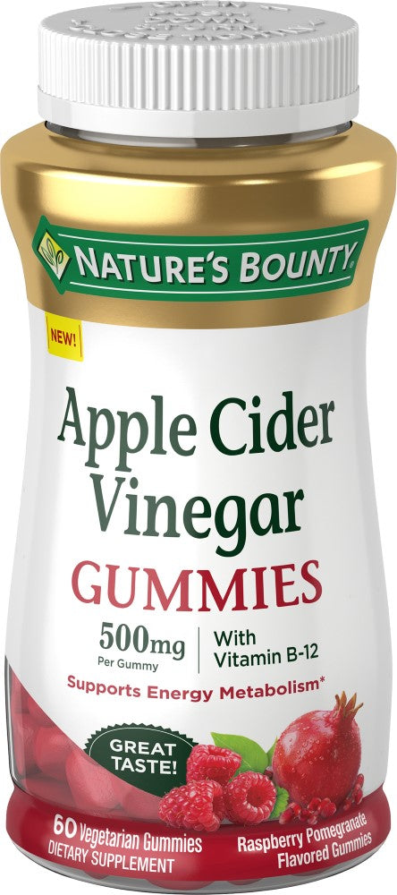 Nature's Bounty Apple Cider Vinegar Gummies Dietary Supplement, Raspberry Pomegranate Flavor - 500mg - 60 Count