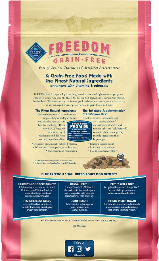 Blue Buffalo Freedom Small Breed Adult Chicken Recipe Grain Free Dry Dog Food - 4 lbs.