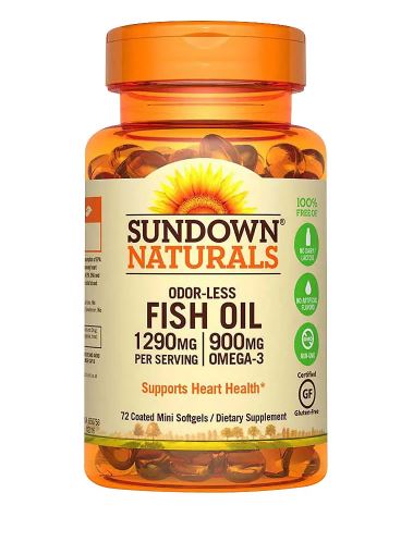 Sundown Naturals Supplement Odorless Omega 3 Fish Oil Mini Softgels - 1290mg - 72 Count