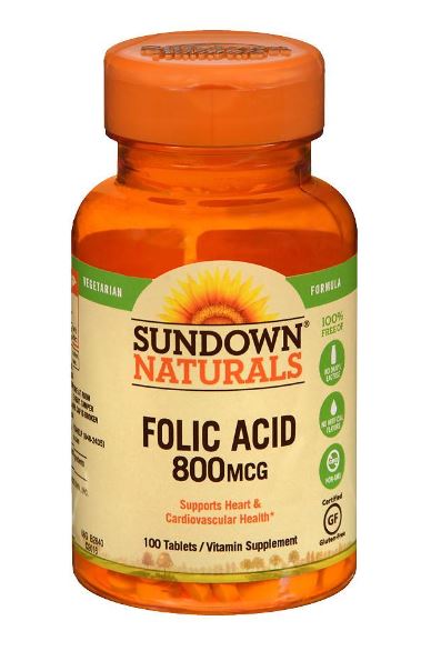 Sundown Naturals Vitamin Supplement Folic Acid Vitamin Supplement Tablets - 800mcg - 100 Count