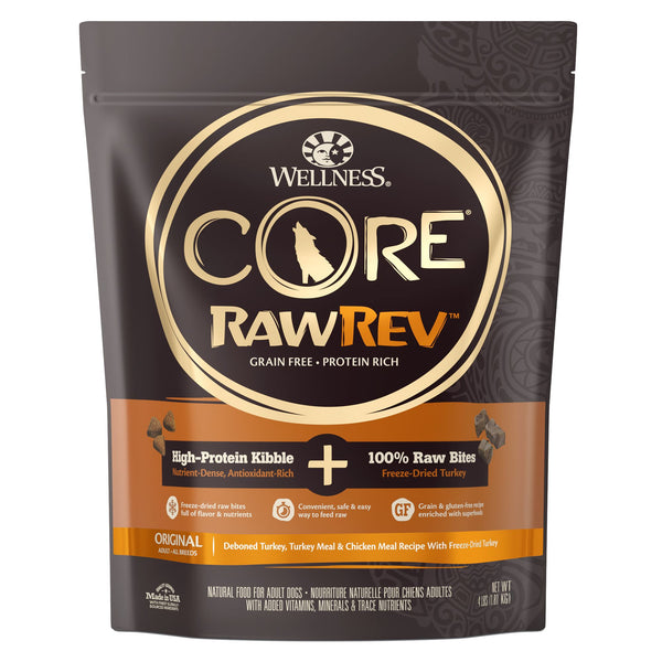 Wellness CORE RawRev Turkey Adult Dog Food 4 LBS - Natural, Grain Free, Freeze Dried Raw, Original