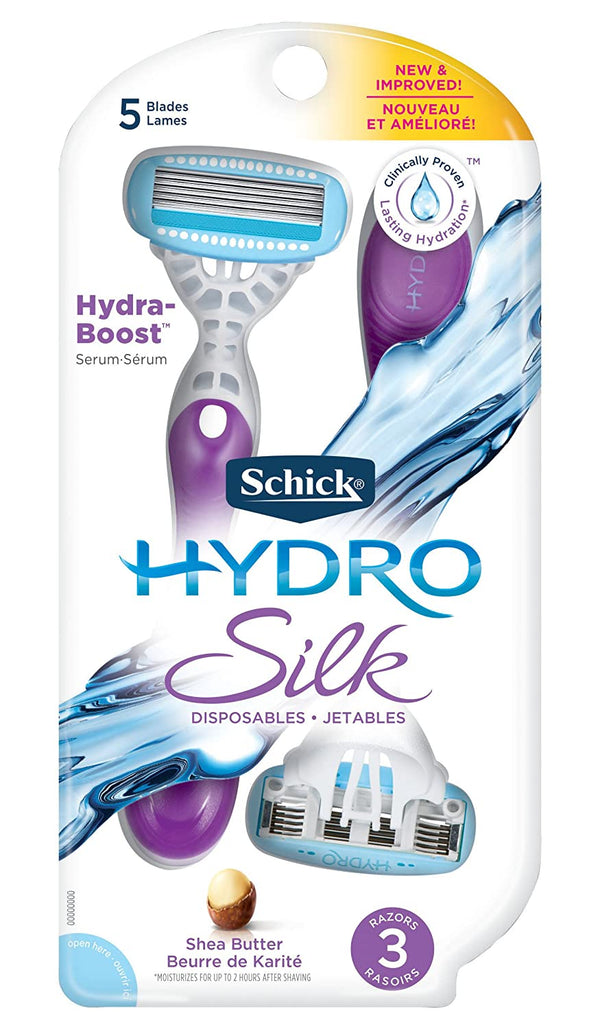 Schick Womens Hydro Silk Razor Disposable Razors for Women with Moisturizing Serum - 3 Count