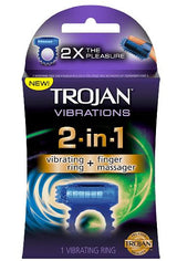 Trojan Vibrations 2-in-1 Vibrating Ring Plus Finger Massager