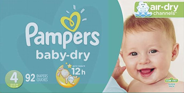 Pampers Diapers Size 4, 92 Count - Pampers Baby Dry Disposable Baby Diapers, Super Pack