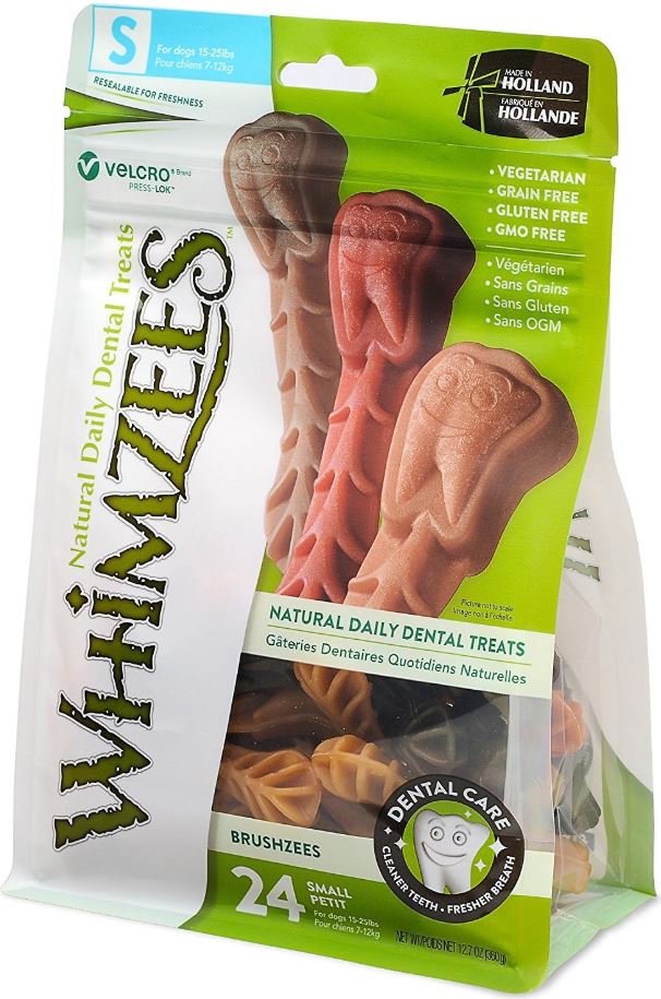 WHIMZEES Brushzees Natural Daily Dental Dog Treats - Small - 24 Count