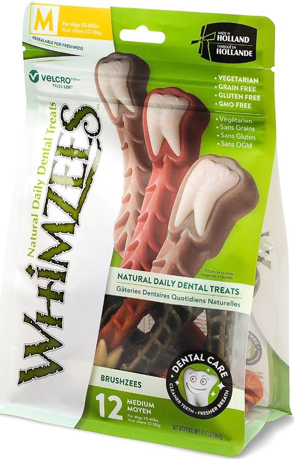 WHIMZEES Brushzees Natural Daily Dental Dog Treats - Medium - 12 Count