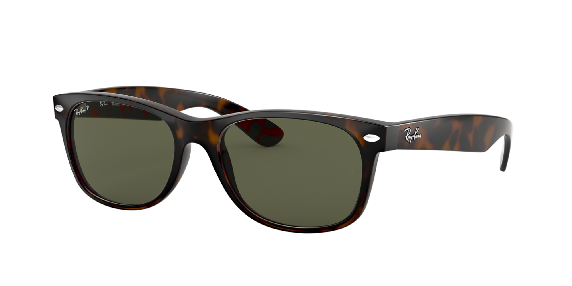 Ray Ban New Wayfarer Polarized Sunglasses Tortoise Classic Green ShopCGX