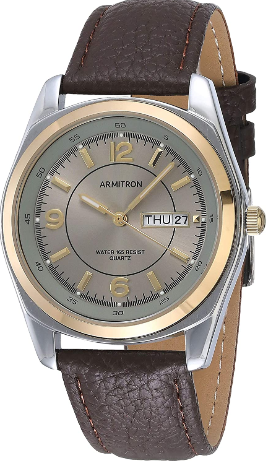 Armitron Mens Round Two-Tone Brown Leather Watch