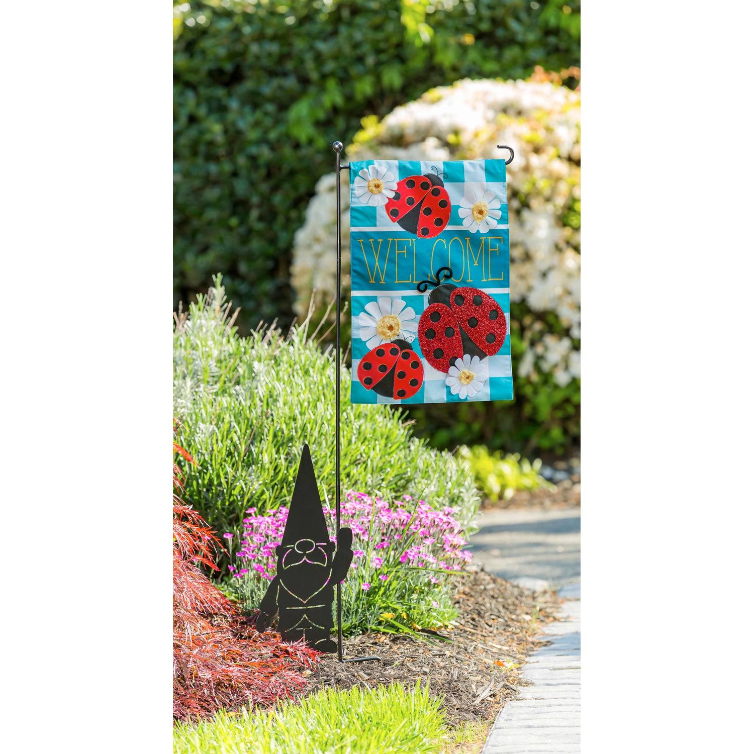 Evergreen Gnome Garden Flag Stand