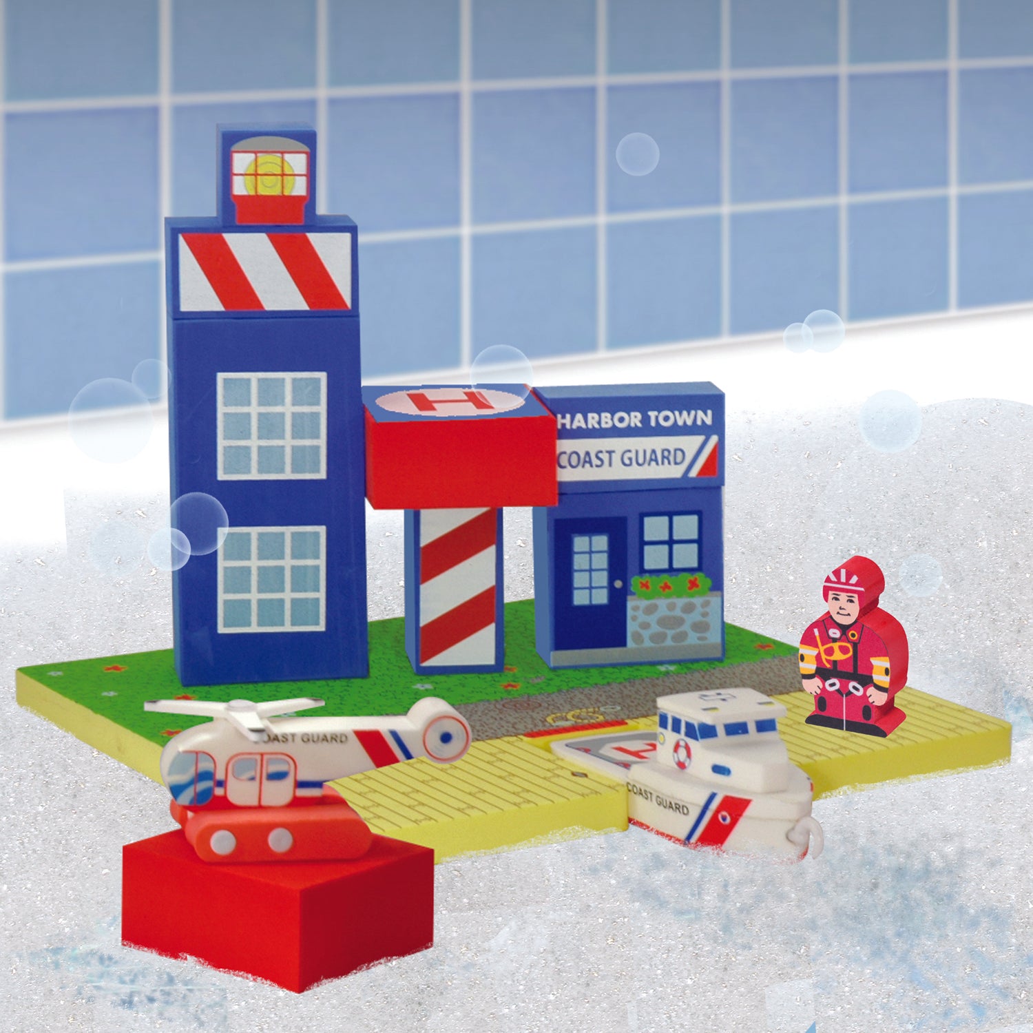 Coast Guard JUST THINK TOYS Floating Helicopter Bath Blocks Set