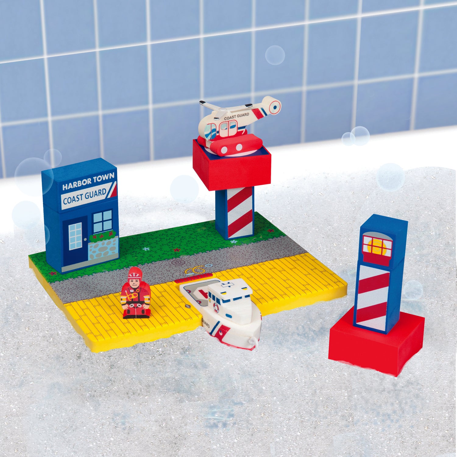 Coast Guard JUST THINK TOYS Floating Helicopter Bath Blocks Set