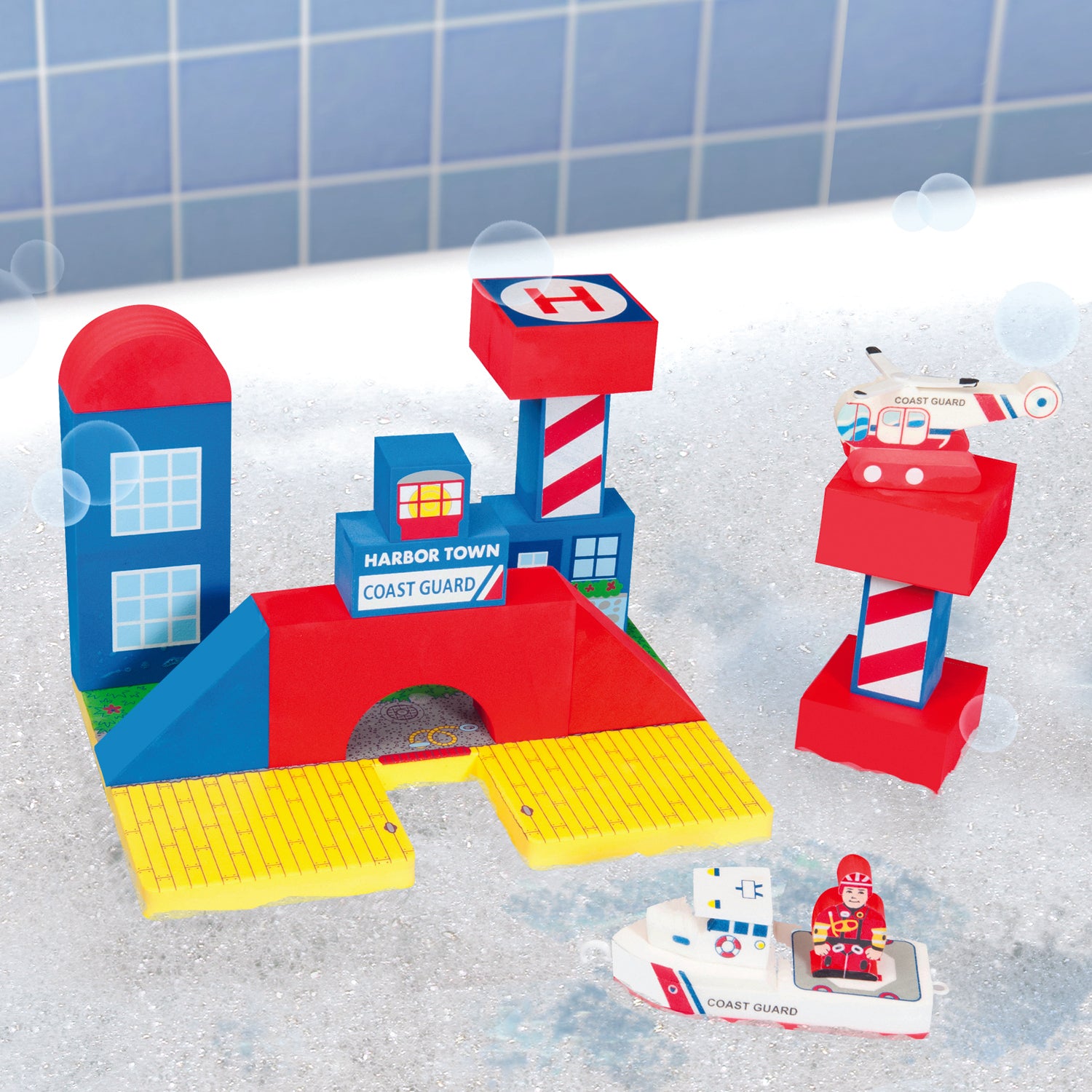 Coast Guard JUST THINK TOYS Floating Helicopter Bath Blocks Set