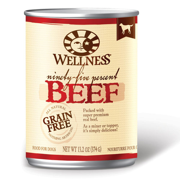 Wellness Ninety-Five Percent Beef Recipe Canned Wet Dog Food 13.2 OZ - Natural, Grain Free