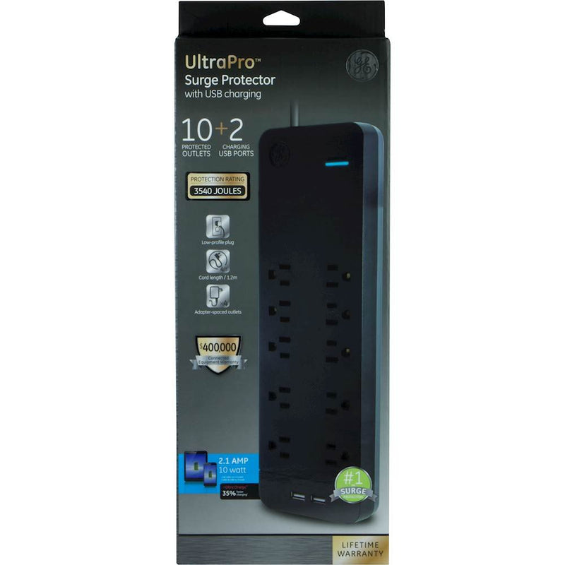 GE 8-Outlet Surge Protector with USB Tether