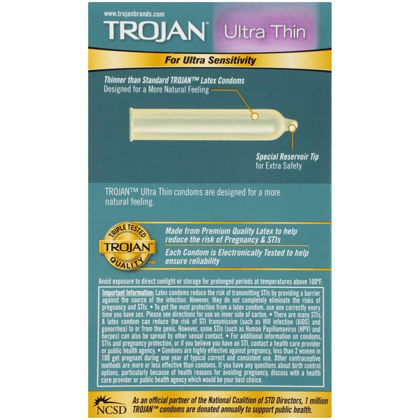 Trojan Ultra Thin for Ultra Sensitivity Premium Lubricated Latex Condoms - 12 Count