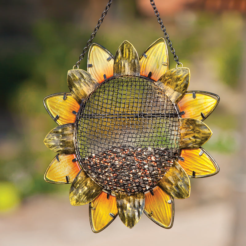 Evergreen Metal and Glass Sunflower Bird Feeder with Perch
