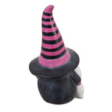 Evergreen 9" Ceramic Witchy Gnome with Purple and Black Striped Hat Garden Statuary