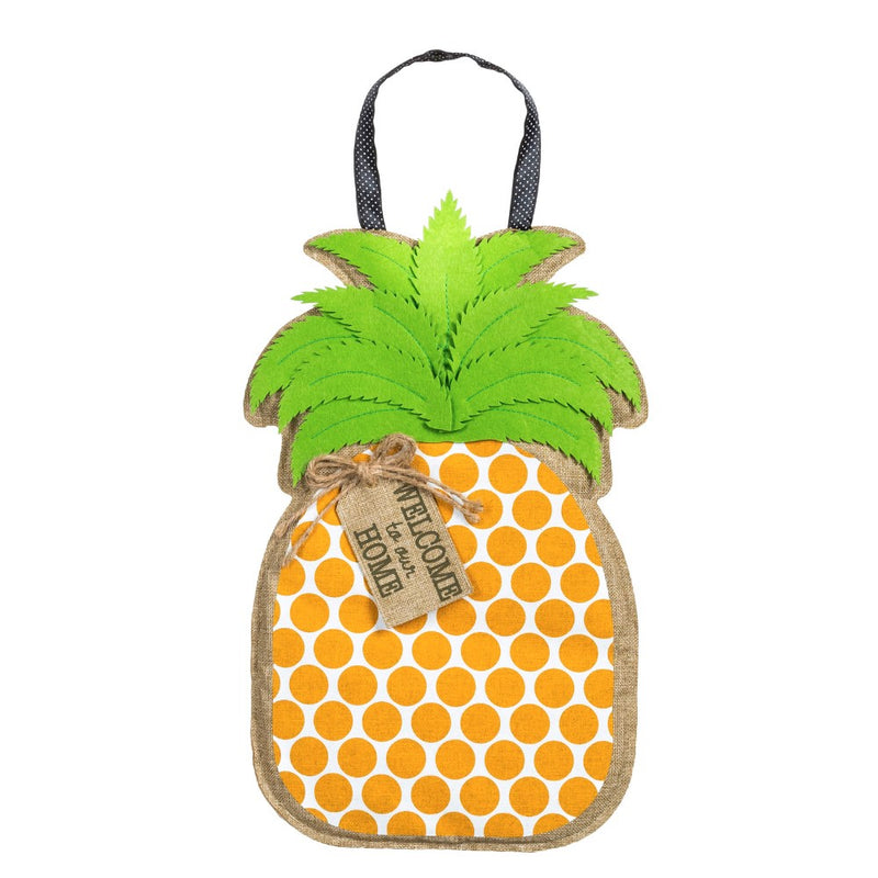 Evergreen Pineapple Greeting Burlap Door Décor